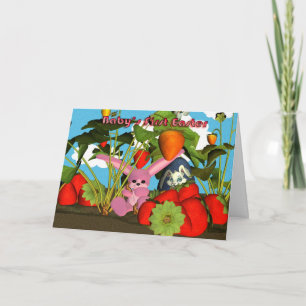 Erste Ostern des Babys mit rosa sonnigen Erdbeeren Feiertagskarte