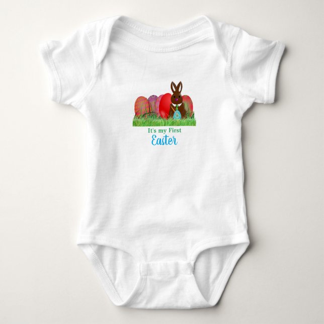 Erste Ostern mit Eiern und Bunny Baby Bodysuit Baby Strampler (Vorderseite)