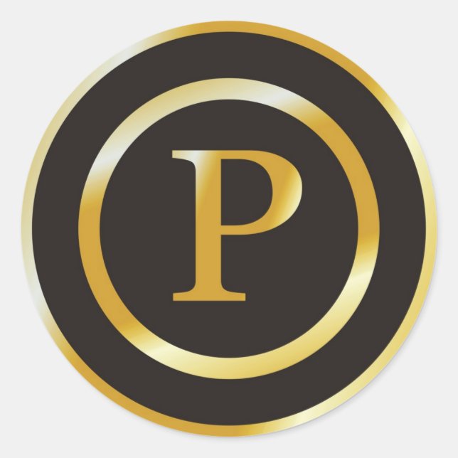 Erste P Gold Monogram Wedding Stickers (Vorderseite)