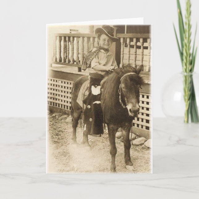 Erste Pony Ride_Alte modische Foto-Karte Karte (Vorderseite)
