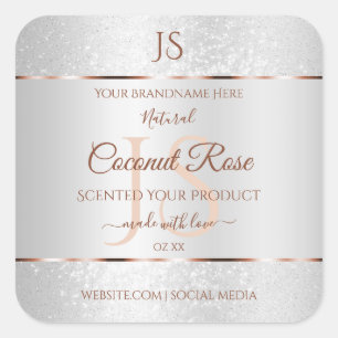 Erste Produktmarken für Silver Glitzer Rose Gold Quadratischer Aufkleber