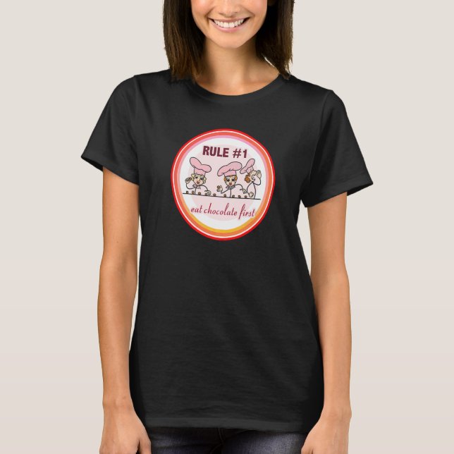 Erste Regel essen mehr Schokolade Team Lucy und Et T-Shirt (Vorderseite)
