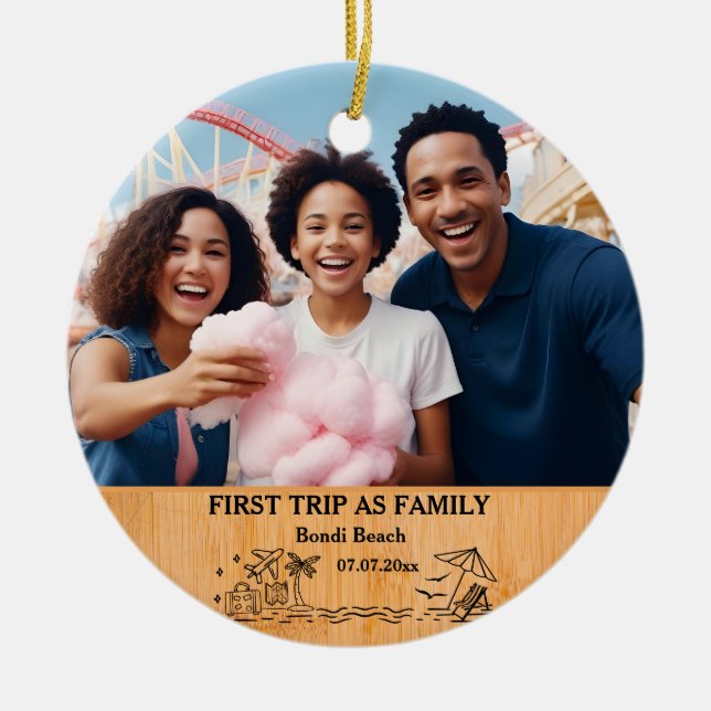 Erste Reise als Familiensatz & Custom 2 Fotos Keramik Ornament (Vorne)
