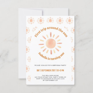Erste Reise rund um das Sun 1. Geburtstag Party Fo Einladung