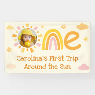 Erste Reise rund um das Sun Birthday Foto Willkomm Banner