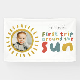 Erste Reise rund um das Sun Birthday Foto Zeichen Banner