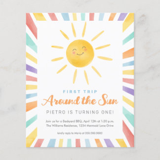 Erste Reise rund um die Sonne 1. Geburtstag Einlad Flyer