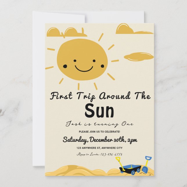 Erste Reise rund um die Sun Birthday Party Einladu Einladung (Vorderseite)