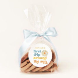 Erste Reise um den Sonnenaufkleber Runder Aufkleber