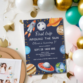 Erste Reise um den Sonnenraum 1. Geburtstag Party Einladung