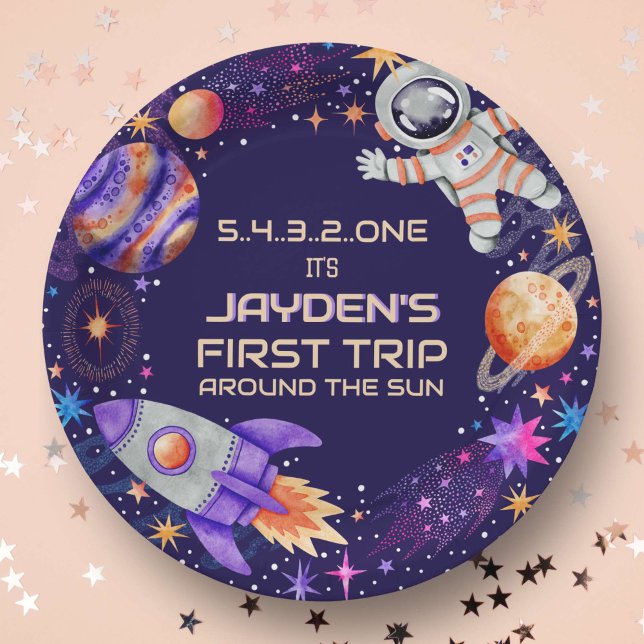 Erste Reise um den Sun Rocket Astronaut Space Pappteller (First Trip Around the Sun Rocket Astronaut Space Paper Plates)