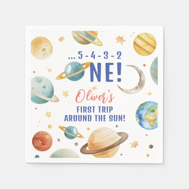 Erste Reise um den Sun Space Junge 1. Geburtstag Serviette (Vorderseite)