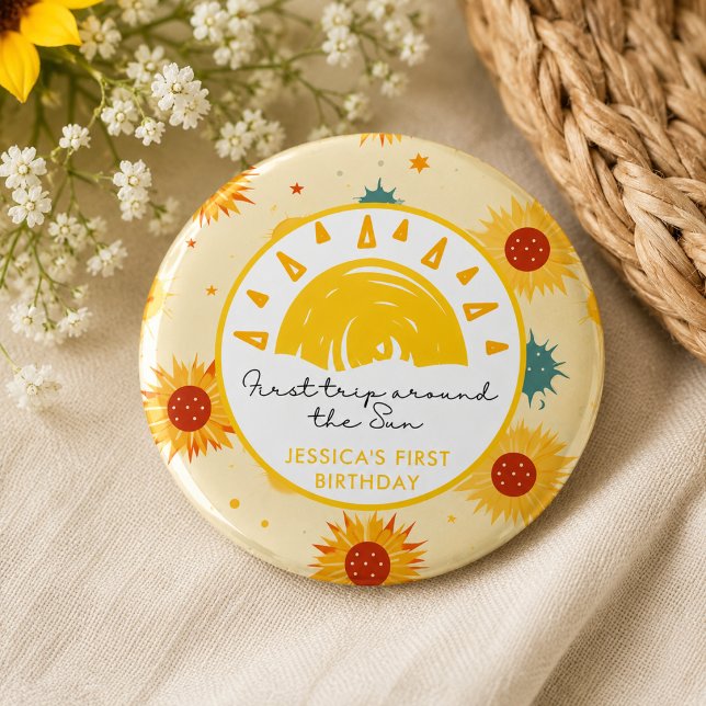 Erste Reise um die Sonne 1. Geburtstag Button (First Trip Around the Sun 1st Birthday Button)
