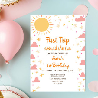 Erste Reise um die Sonne 1. Geburtstag Byby Girl Einladung