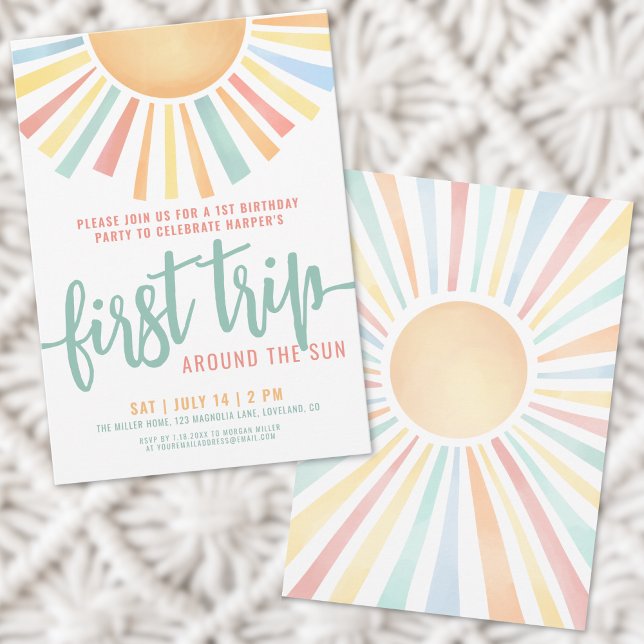 Erste Reise um die Sonne 1. Geburtstag Einladung (First Trip Around The Sun 1st Birthday Invitation)