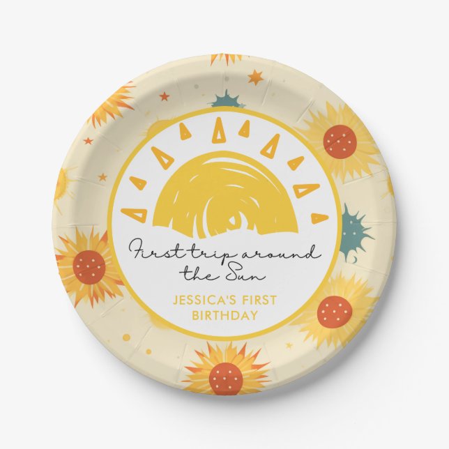 Erste Reise um die Sonne 1. Geburtstag Pappteller (Vorderseite)
