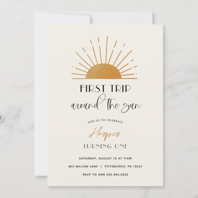 Erste Reise um die Sonne Einladung zum Geburtstag (Vorderseite)
