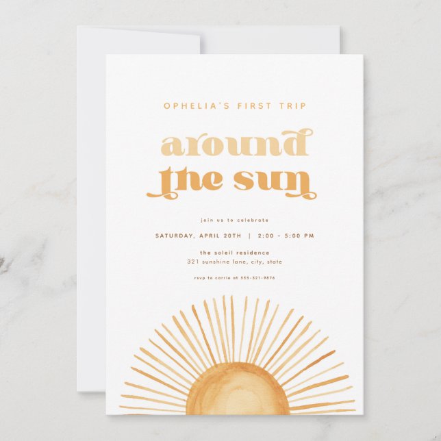 Erste Reise um die Sonne Einladung zum Geburtstag (Vorderseite)