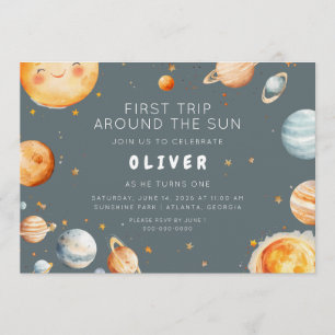 Erste Reise um die Sonne Erster Geburtstag Einladung