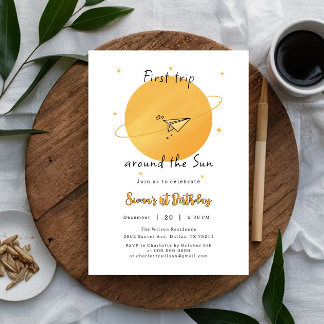 Erste Reise um die Sonne Papierflugzeug Geburtstag Einladung