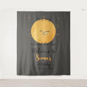 Erste Reise um die Sonne Papierflugzeug Geburtstag Wandteppich