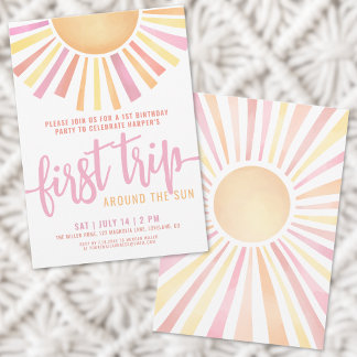Erste Reise um die Sonne Rosa 1. Geburtstag Einladung