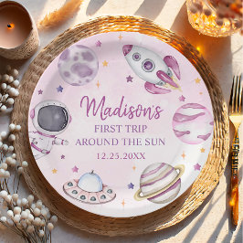 Erste Reise um die Sun Girl Space 1. Geburtstag Pappteller