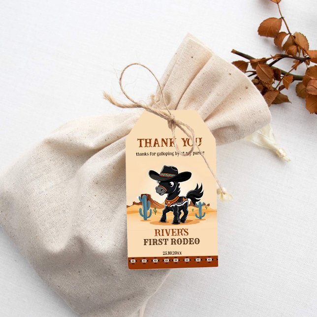 Erste Rodeo Cowboy-Geburtstagsparty Geschenkanhänger (First rodeo western birthday party thank you favor gift tags cute cowboy horse favor tags)