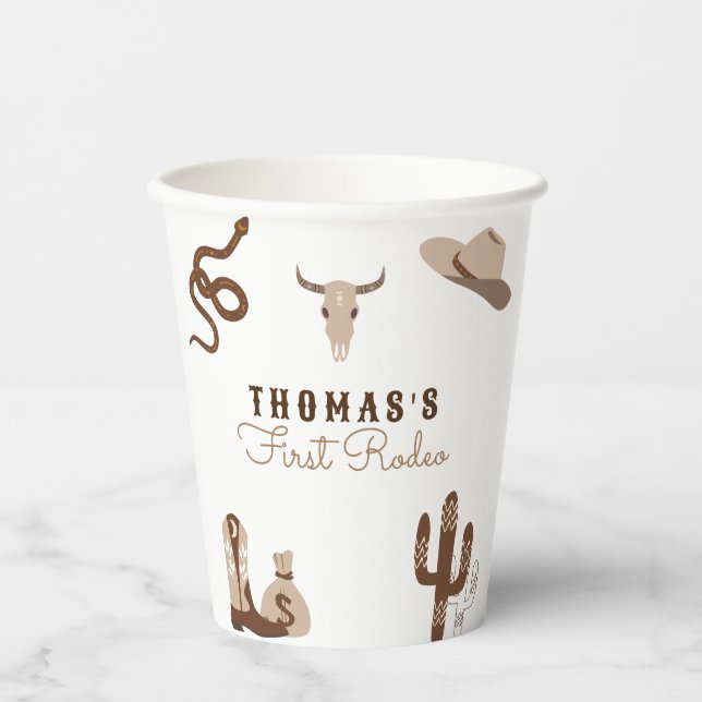 Erste Rodeo Cowboy Geburtstagsparty Pappbecher (Vorderseite)