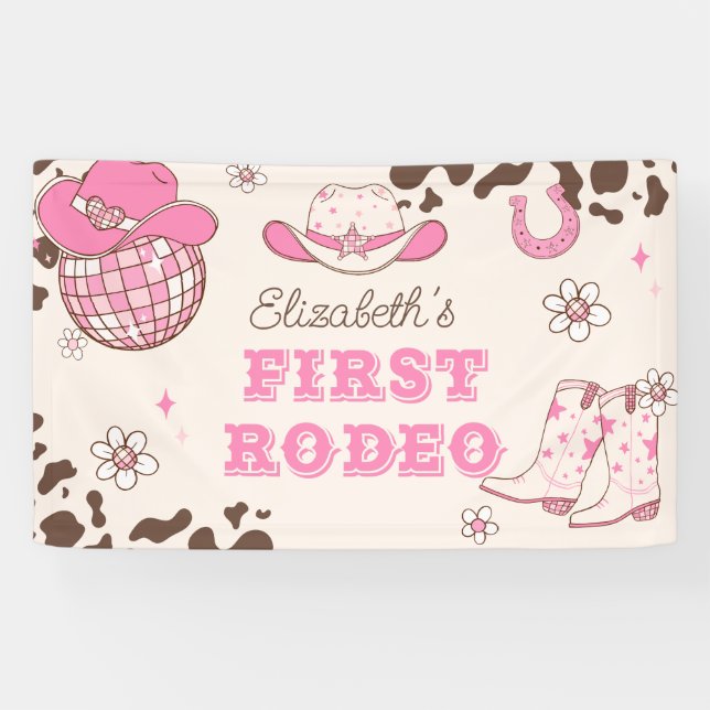Erste Rodeo Cowgirl braun 1. Geburtstag Party Banner (Horizontal)
