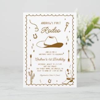 Erste Rodeo Hand Drawn West Western 1. Geburtstag Einladung