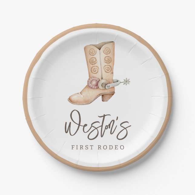 Erste Rodeo Neutral Southern Cowboy Geburtstag Pappteller (Vorderseite)