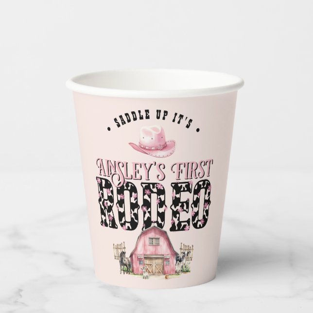Erste Rodeo Niedlich Pink Personalisiert 1. Geburt Pappbecher (Vorderseite)