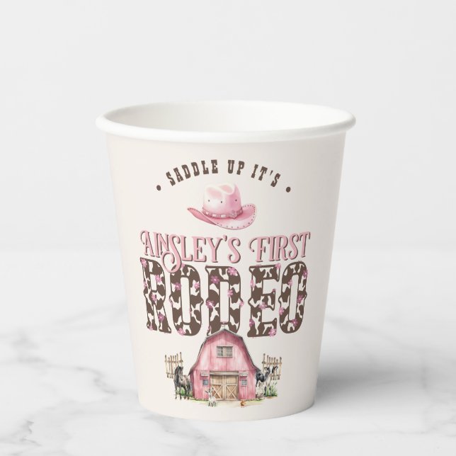 Erste Rodeo Niedlich Pink Personalisiert 1. Geburt Pappbecher (Vorderseite)