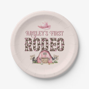 Erste Rodeo Niedlich Pink Personalisiert 1. Geburt Pappteller
