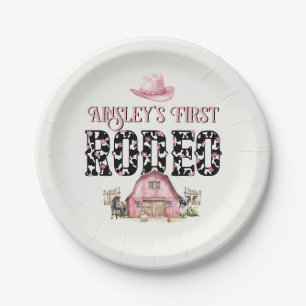 Erste Rodeo Niedlich Pink Personalisiert 1. Geburt Pappteller
