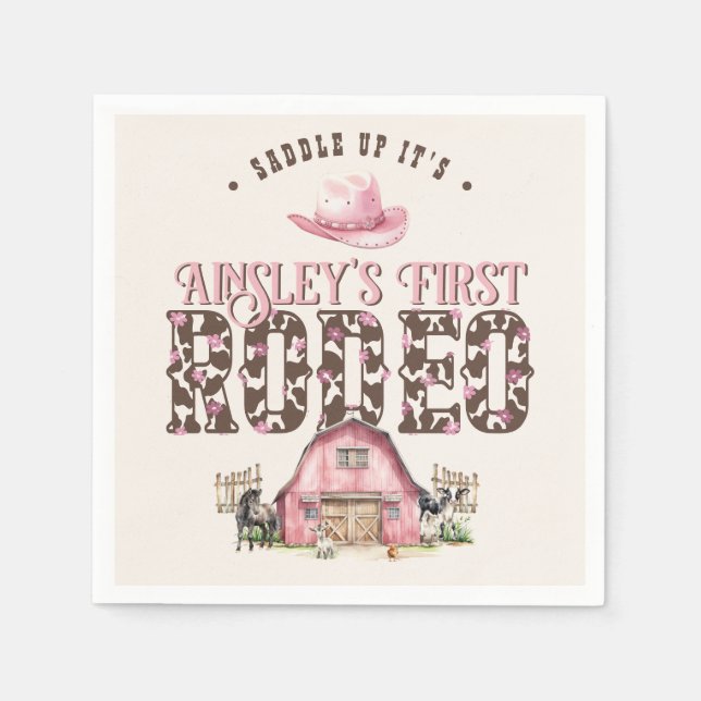 Erste Rodeo Niedlich Pink Personalisiert 1. Geburt Serviette (Vorderseite)
