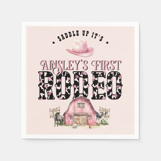 Erste Rodeo Niedlich Pink Personalisiert 1. Geburt Serviette (Vorderseite)