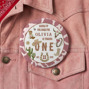 Erste Rodeo Western Cowgirl 1. Geburtstagsfeier Button