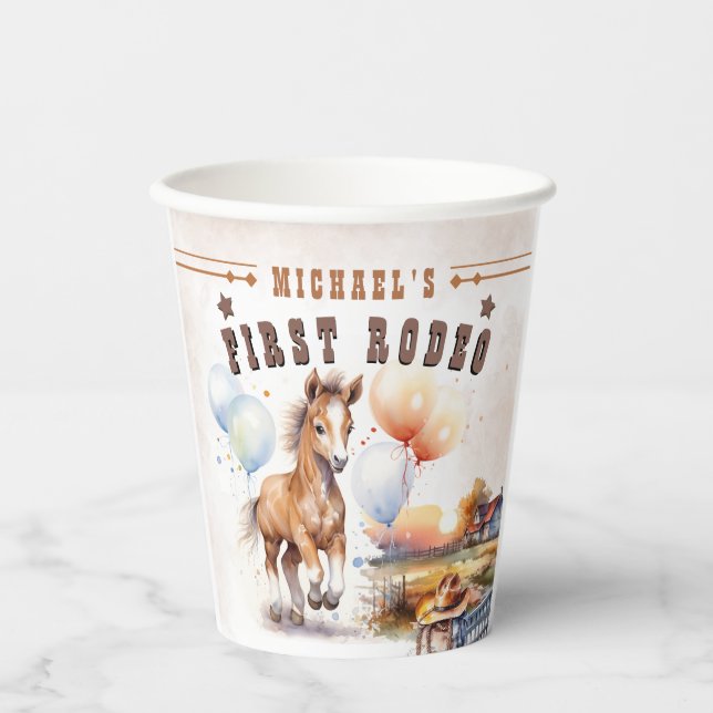 Erste RODEO | Wild West Cowboy 1st Birthday Boy Pappbecher (Vorderseite)