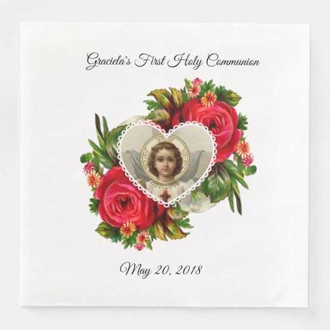 Erste Rote Rosen der Heiligen Kommunion Jesus Cros Serviette (Vorderseite)