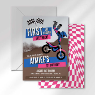 Erste Runde um das Track Dirt Bike Geburtstag Einladung