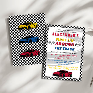 Erste Runde um die Track Boys 1. Geburtstag Party Einladung