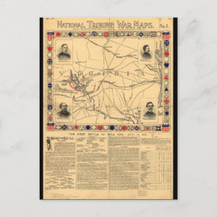Erste Schlacht von Bull Run Map 21. Juli 1861 Postkarte