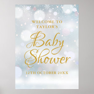 Erste Schneeflocken-Baby-Shower-Willkommensschild Poster