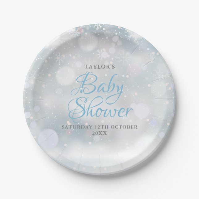 Erste Schneeflocken Babydusche / Sprinkle Pappteller (Vorderseite)