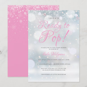 Erste Schneeflocken Rosa Ready to Pop Baby Shower Einladung
