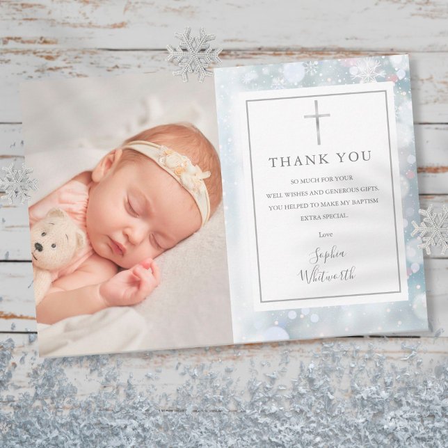 Erste Schneeflocken Taufe Christening Foto Dankeskarte (Von Creator hochgeladen)