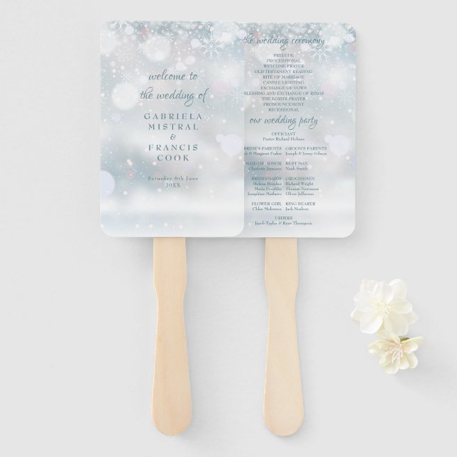 Erste Schneeflocken Winter Hochzeit Programm Hand  Fächer (Vorne und Hinten)