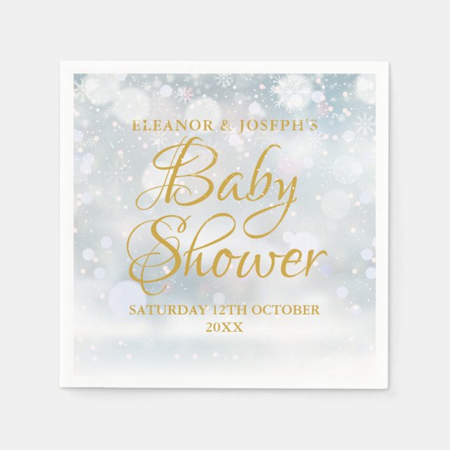 Erste Schneeflocken Winter Paare Kinderdusche Serviette (Vorderseite)